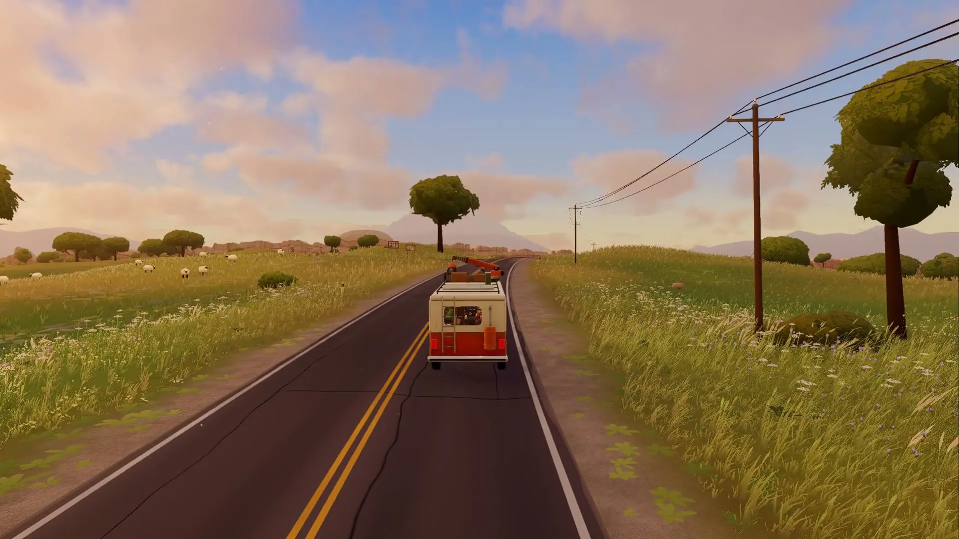 The van on a country road, heading for the horizon